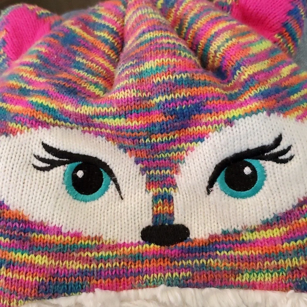 Rainbow Colored Kids Nepalese Fox or‎ Cat Hat